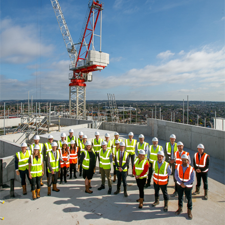 Senior representatives from L&Q and Barratt London on top of Alder Point, Blackhorse View