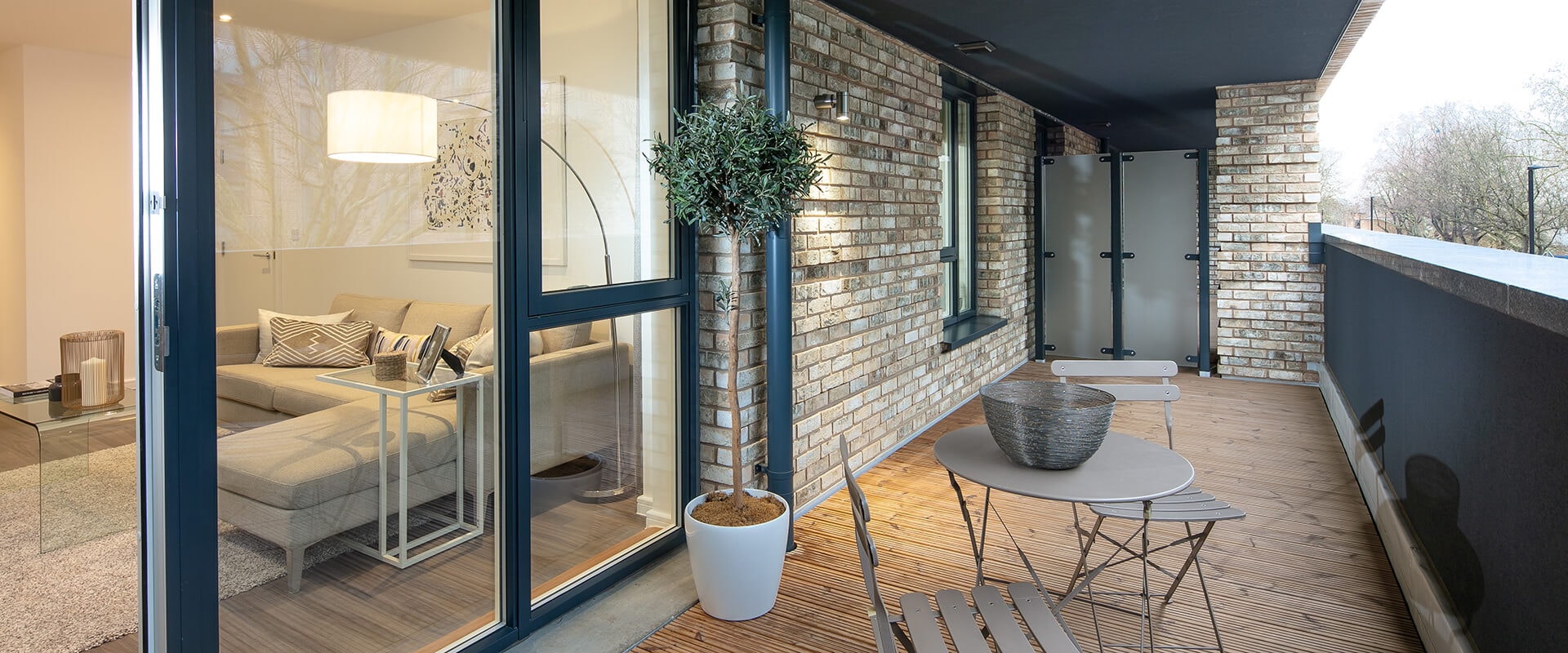 A view of an L and Q new build balcony